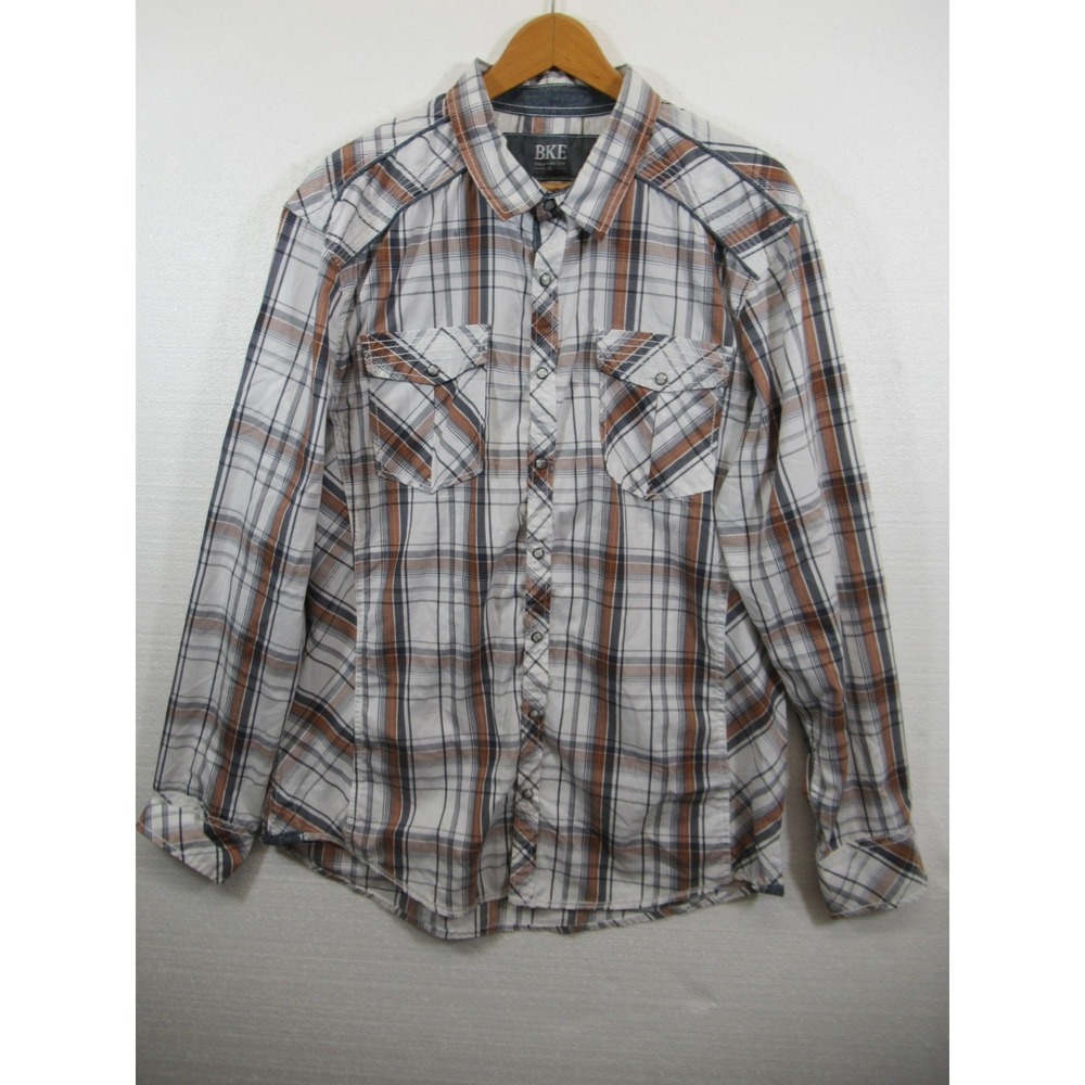 BKE Buckle Pearl Snap Western Shirt Men 2XL Plaid Long Sleeve Standard Fit